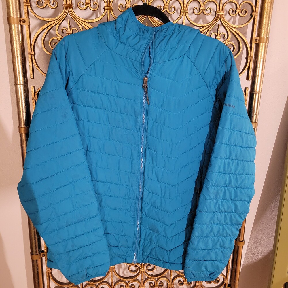 Columbia Blue Quilted Hooded Zip Jacket
